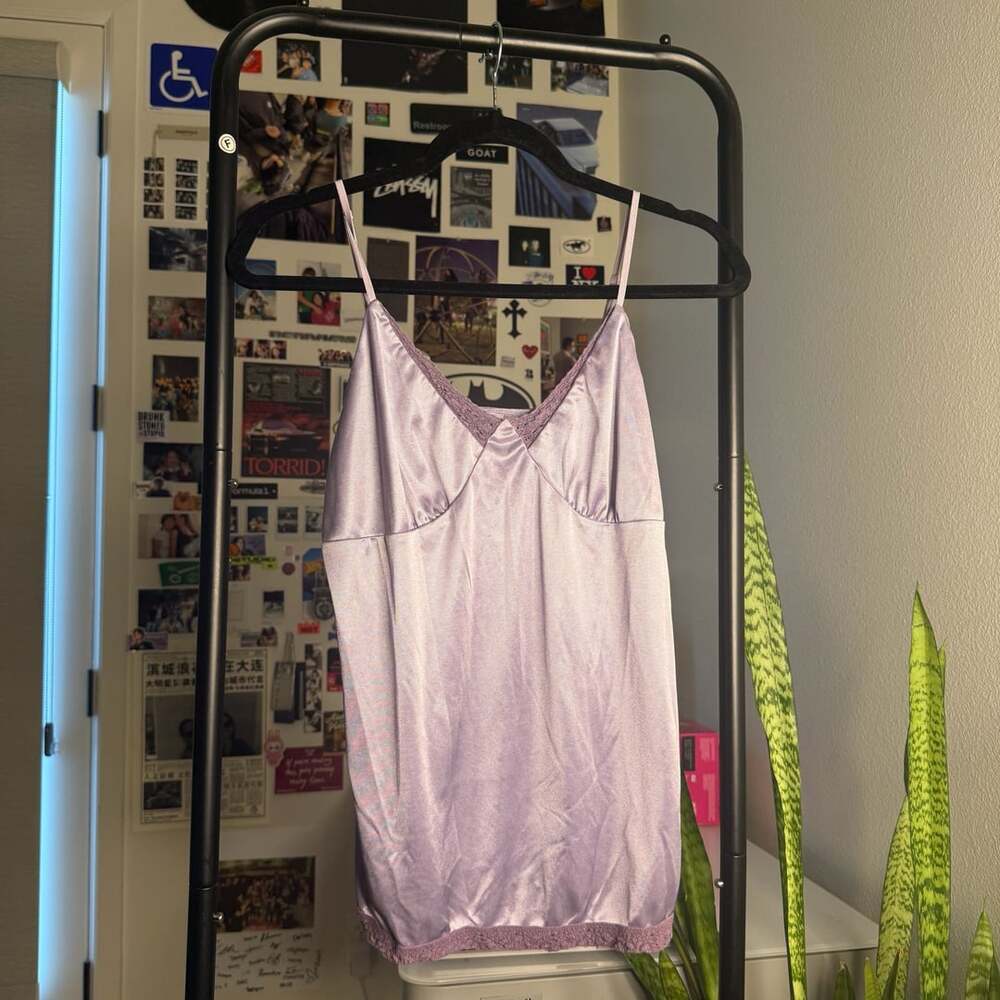 Vintage Xhilaration Purple Satin And Lace Trim Spaghetti Strap Cami XL